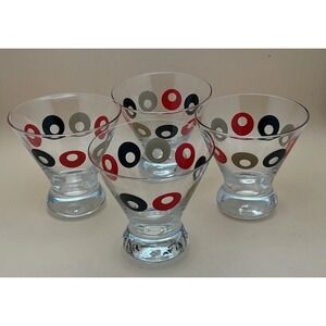 Set‎ of 4 TAG Ltd Retro Martini Cocktail 8oz Glasses Multicolor Olives MCM Style